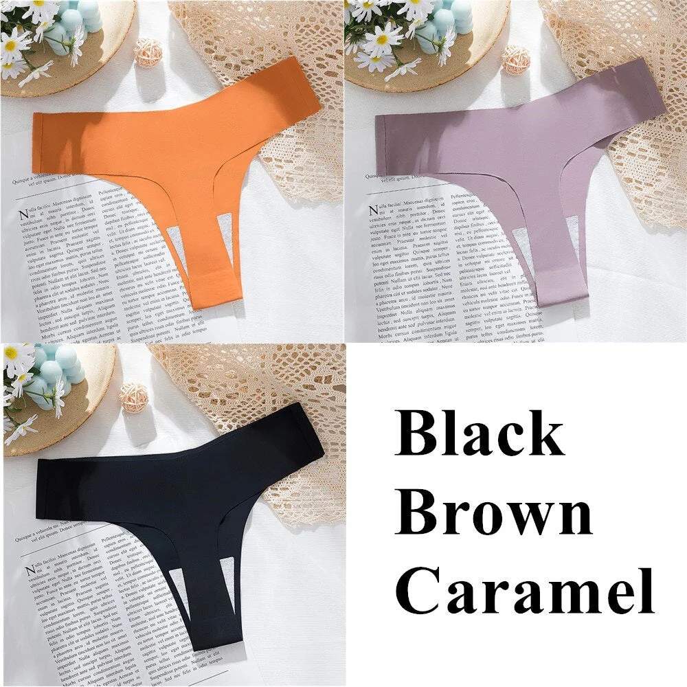 3Pcs New Ice Silk Thong Sexy Panties Seamless G String Underwear Women Low-Rise Thongs Women Lingerie Bikini T Back Underpants