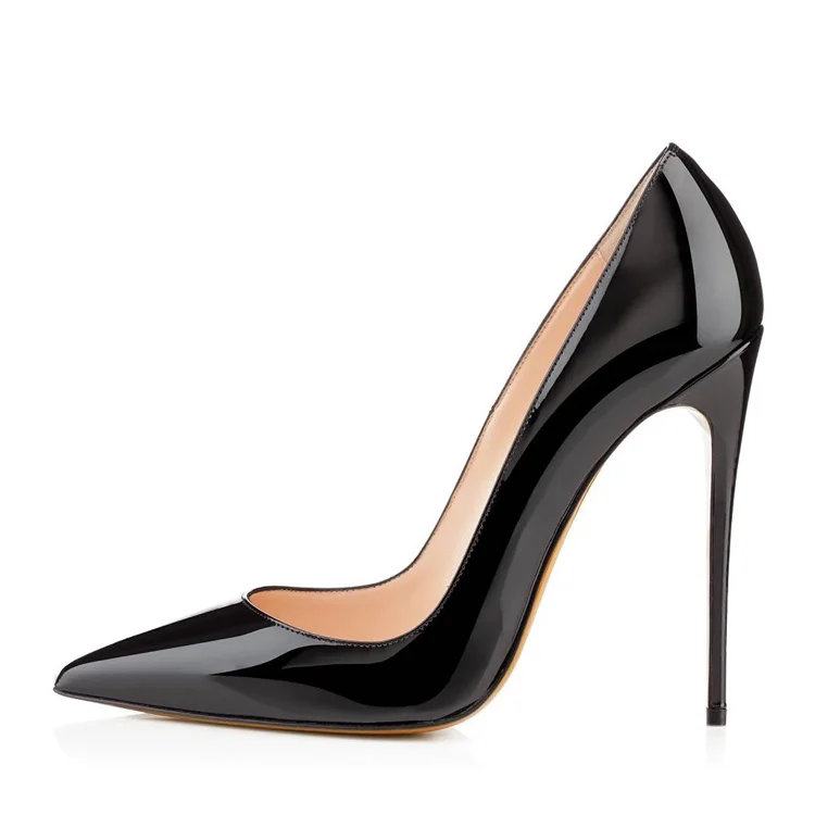 Black Patent Leather High Heels Office Stiletto Heel Pumps |FSJ Shoes