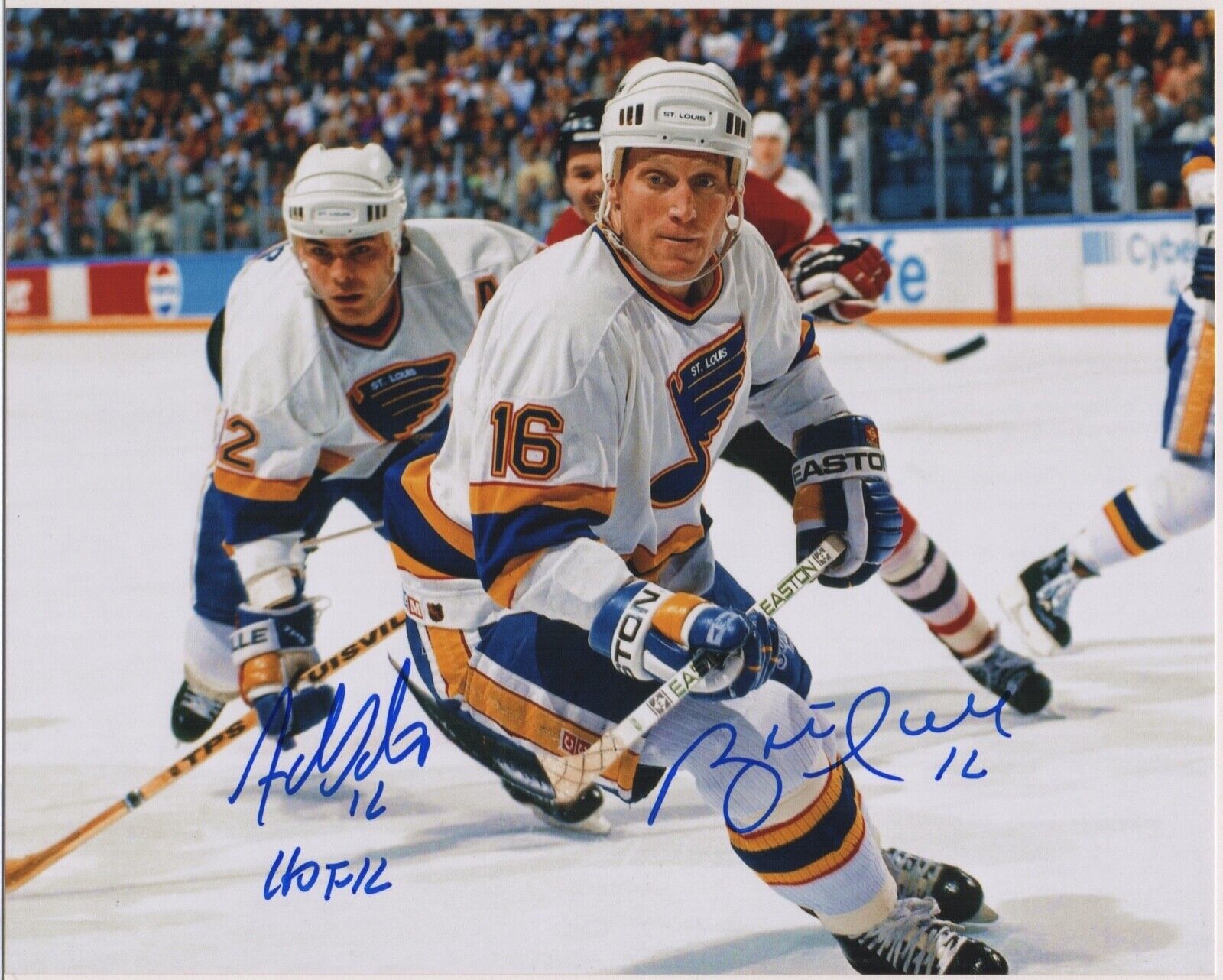 BRETT HULL & ADAM OATES signed ST. LOUIS BLUES 8x10 Photo Poster painting AUTOGRAPH JSA auto HOF