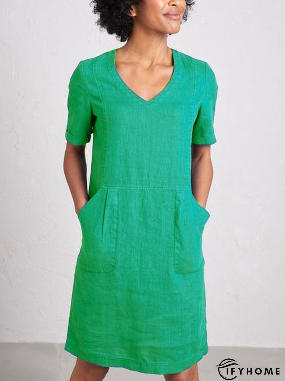 Solid Sweetheart Pockets Short Sleeve Dress | IFYHOME