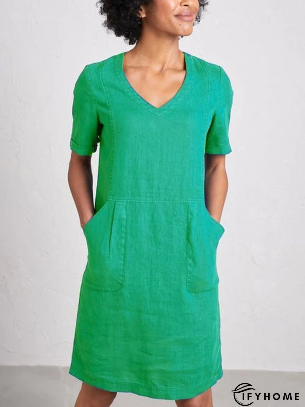 Solid Sweetheart Pockets Short Sleeve Dress | IFYHOME