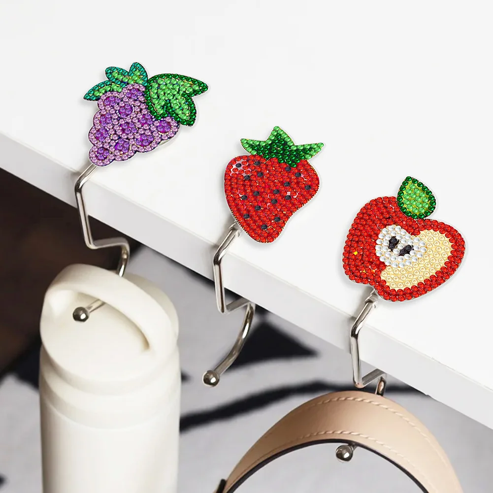 3Pcs Fruit Rhinestone Painting Keychain Hanger DIY Diamond Painting Art Hooks