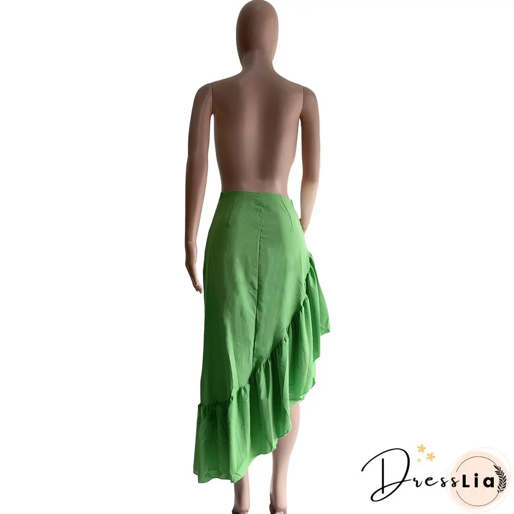 High Waist Asymmetrical Slit Ruffle Hem Skirts