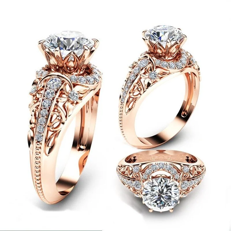 Luxury Wedding Rose Gold Ring Round Cut 2.2 Carat White Zircon Engagement Ring