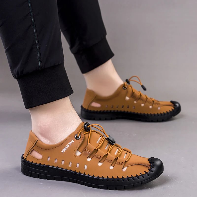 Aviator Wrapped Toe Hollow Leather Sandals