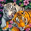 Deux tigres en fleur 5d maison-de-m&ecirc;me full square drill diamond kits de peinture pour adultes d&eacute;butants d&eacute;coration int&eacute;rieure diamants dots kits d&rsquo;art gemmaire peintures de diamants art 40*40cm