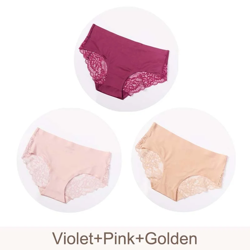 3 pcs/lot Sexy Lace Panties Seamless Women Underwear Briefs Nylon Silk Underpants for Ladies Transparent Lingerie