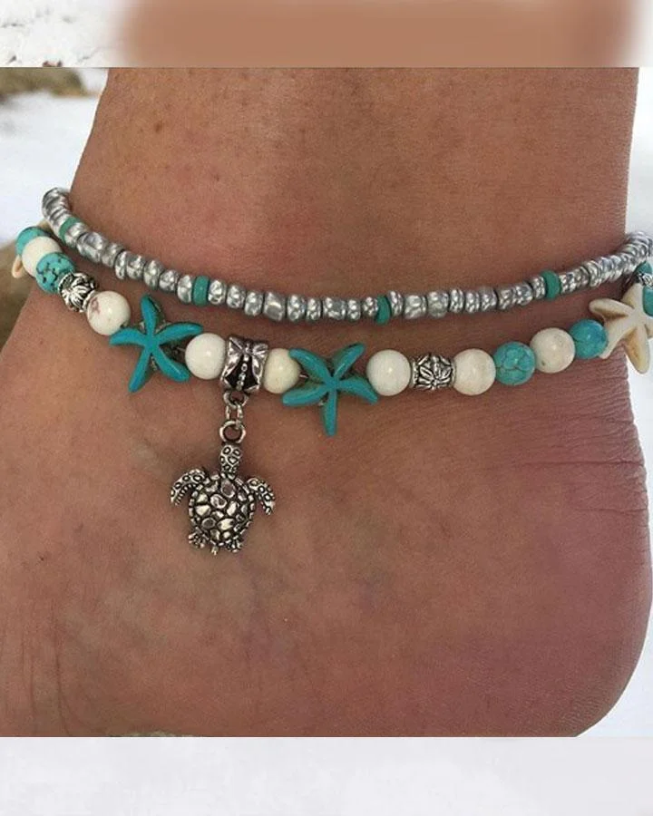 Sea Turtle Bohemia Beading Anklet Set