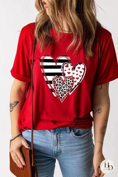 Heart Round Neck Short Sleeve T-Shirt