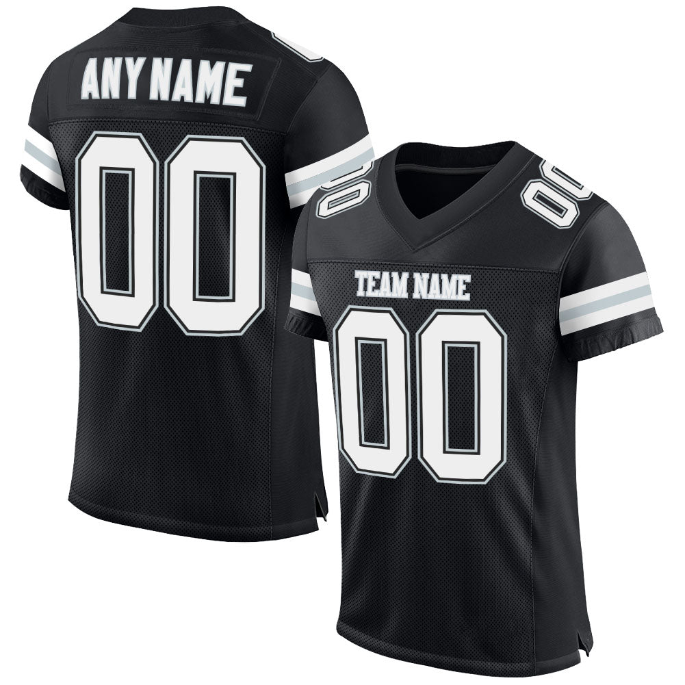 Custom Black White-Silver Mesh Authentic Football Jersey | captainssportss.com