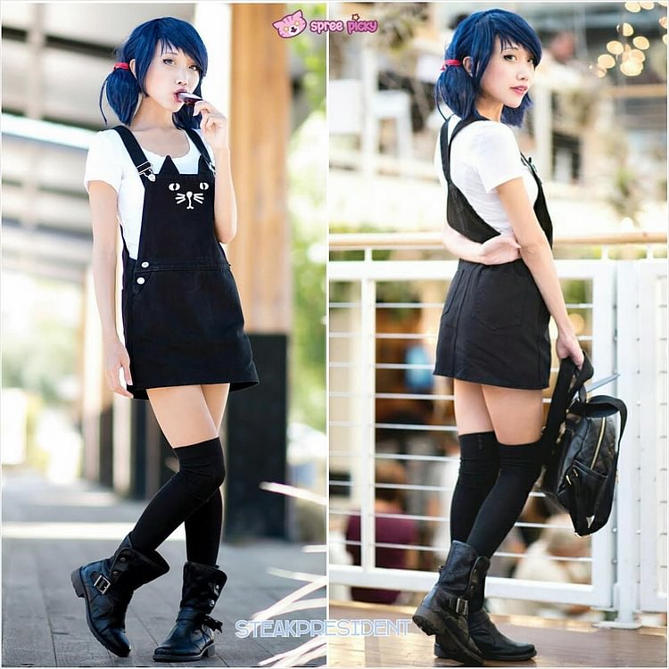 S-3XL Black Cutie Neko Kitty Cat Suspender Dress SP153320