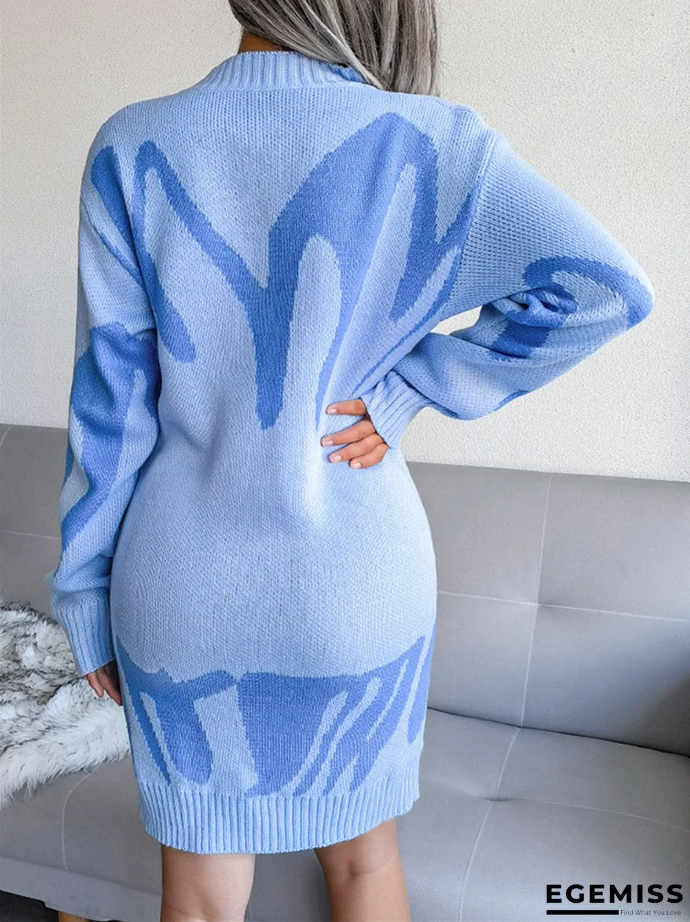 Casual Round Neck Knitted Long Sleeve Dress | EGEMISS