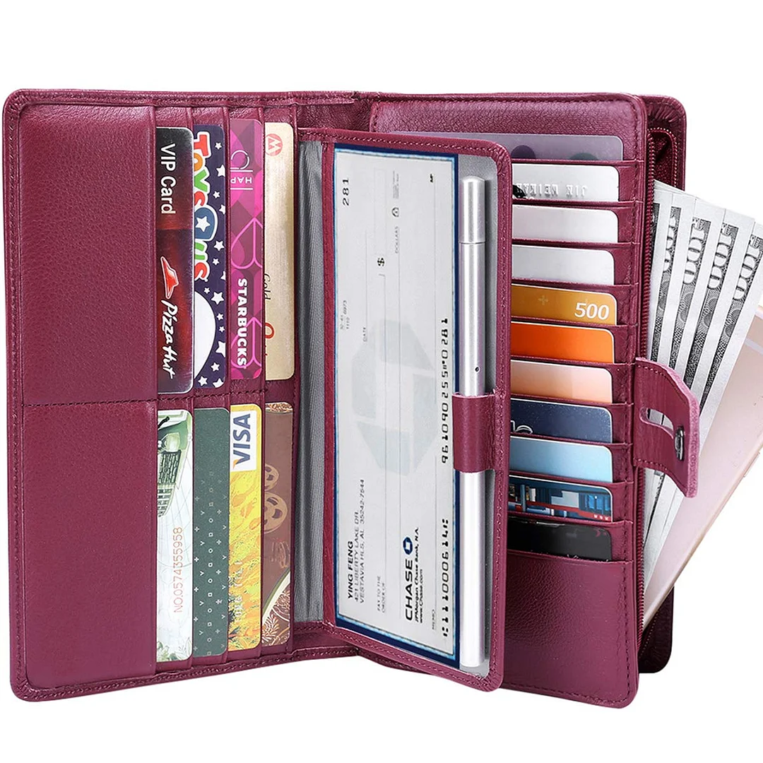Big Fat Rfid Leather wallet clutch organizer checkbook holder for women