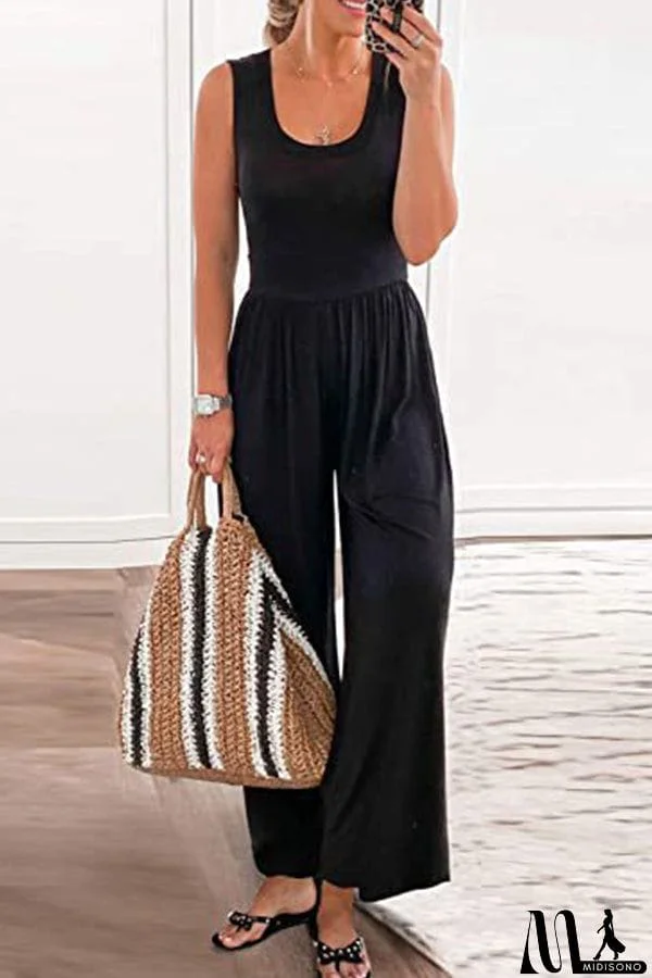 MidiSono - Loose sleeveless stretch trousers jumpsuit with pockets