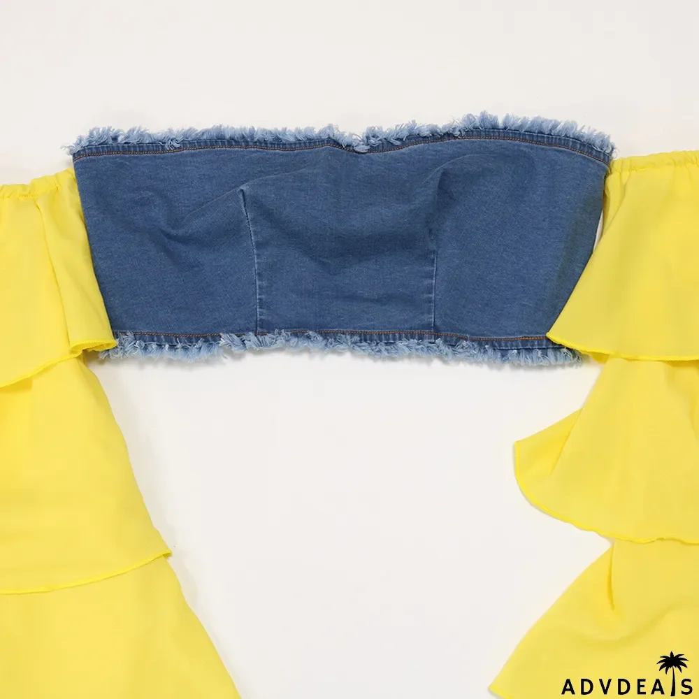 Sexy Denem Patchwork Two Piece Skirt Sets