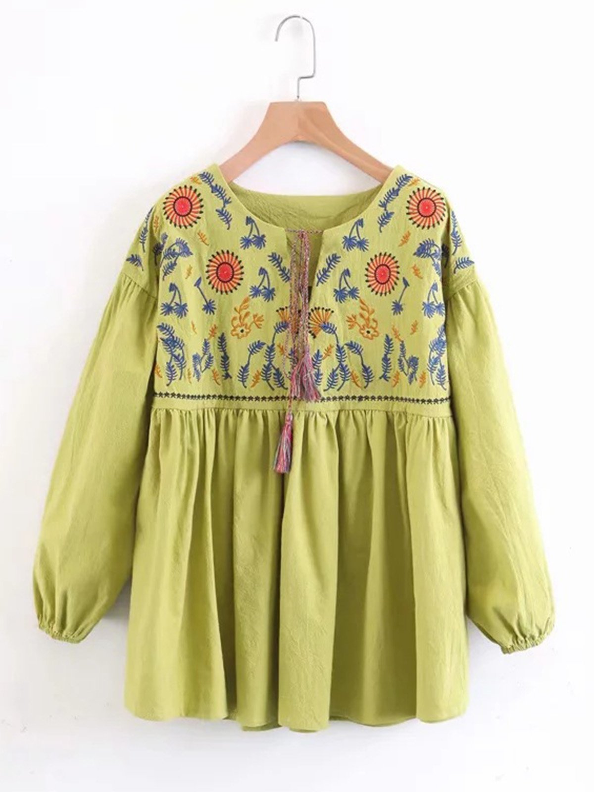 Women Casual Embroidered Tops Tunic Blouse Shirt