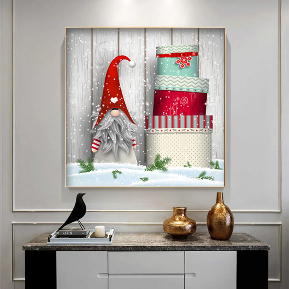 Full Round Diamond Painting 30*30cm - Christmas Gnome With Cake