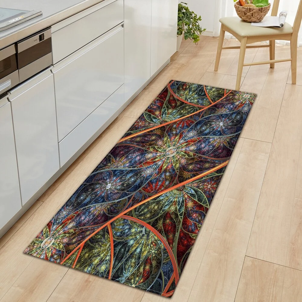 Kitchen Carpet Bedroom Living Room Hallway Floor Rug Home Anti-slip Entrance Doormat 3D Flowers Pattern Decorations Bedside Mat