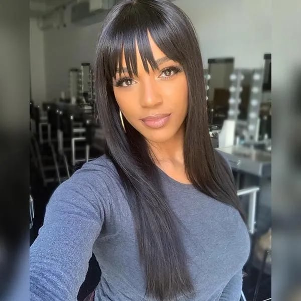 Wignee Straight None Lace Human Hair Wigs With Air Bangs | Fashion Style Wignee hair