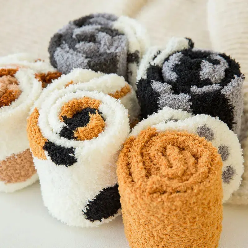 Brownm Paw Plush Socks