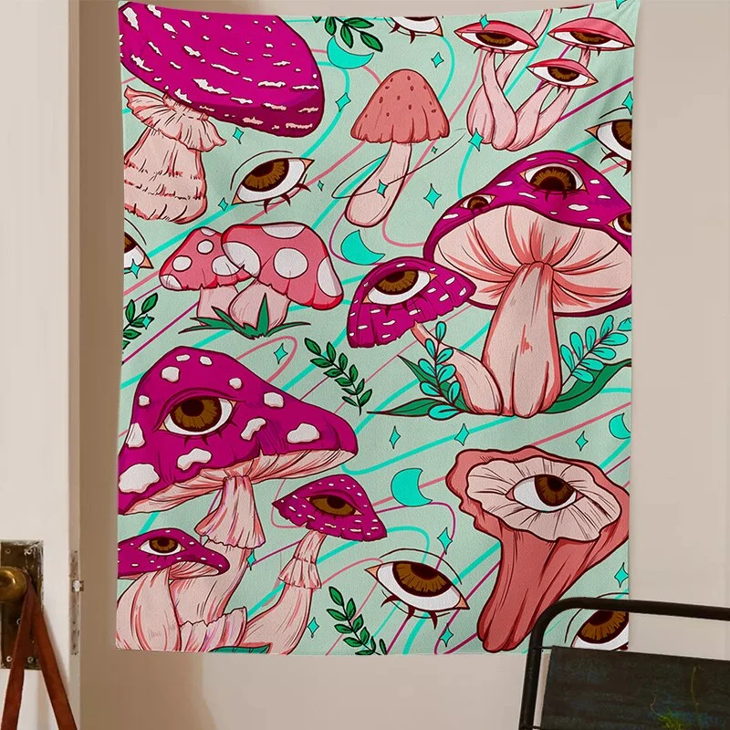 PsychedelicMushroom Tapestry Wall Hanging eyes Tapestries Hippie Home Decor Aesthetic Room Decor Home Tapiz Decoration Mural