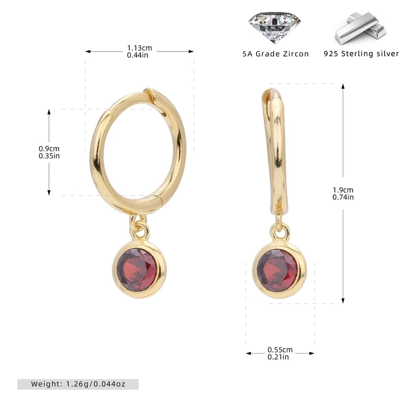 1 Pair 925 Sterling Silver Birthstone Round Drop Earrings