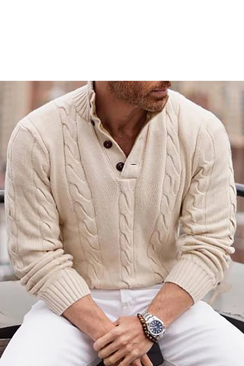 Men's Stand Up Collar Long Sleeve Knitted Jumper  Sweater