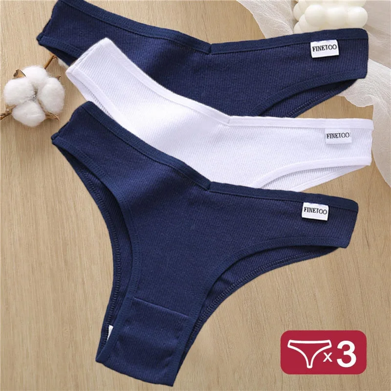 3PCS/Set Cotton Panties Lingerie Women Underwear Sexy Briefs Female Underpants Pantys Thong Panties Bikini Solid Color Tangas