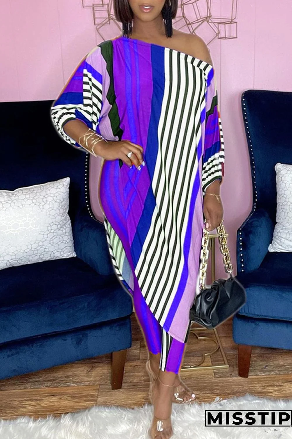 Camouflage Fashion Casual Print Asymmetrical Oblique Collar Three Quarter Two Pieces