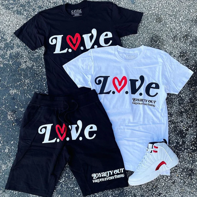 Love Letter Splicing Print T-Shirt And Shorts Co-Ord
