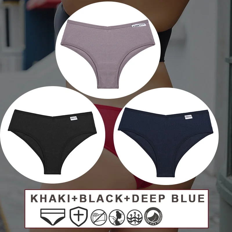 FINETOO 3PCS/Set M-2XL Women's Cotton Lingerie Panties Sexy  Underwear Bikini Thongs Pantys For Ladies Plus Size Female Briefs
