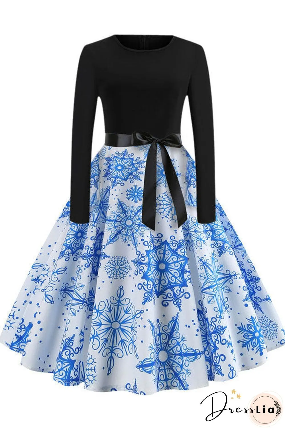 Christmas Printed Belt A-line Vintage Dress