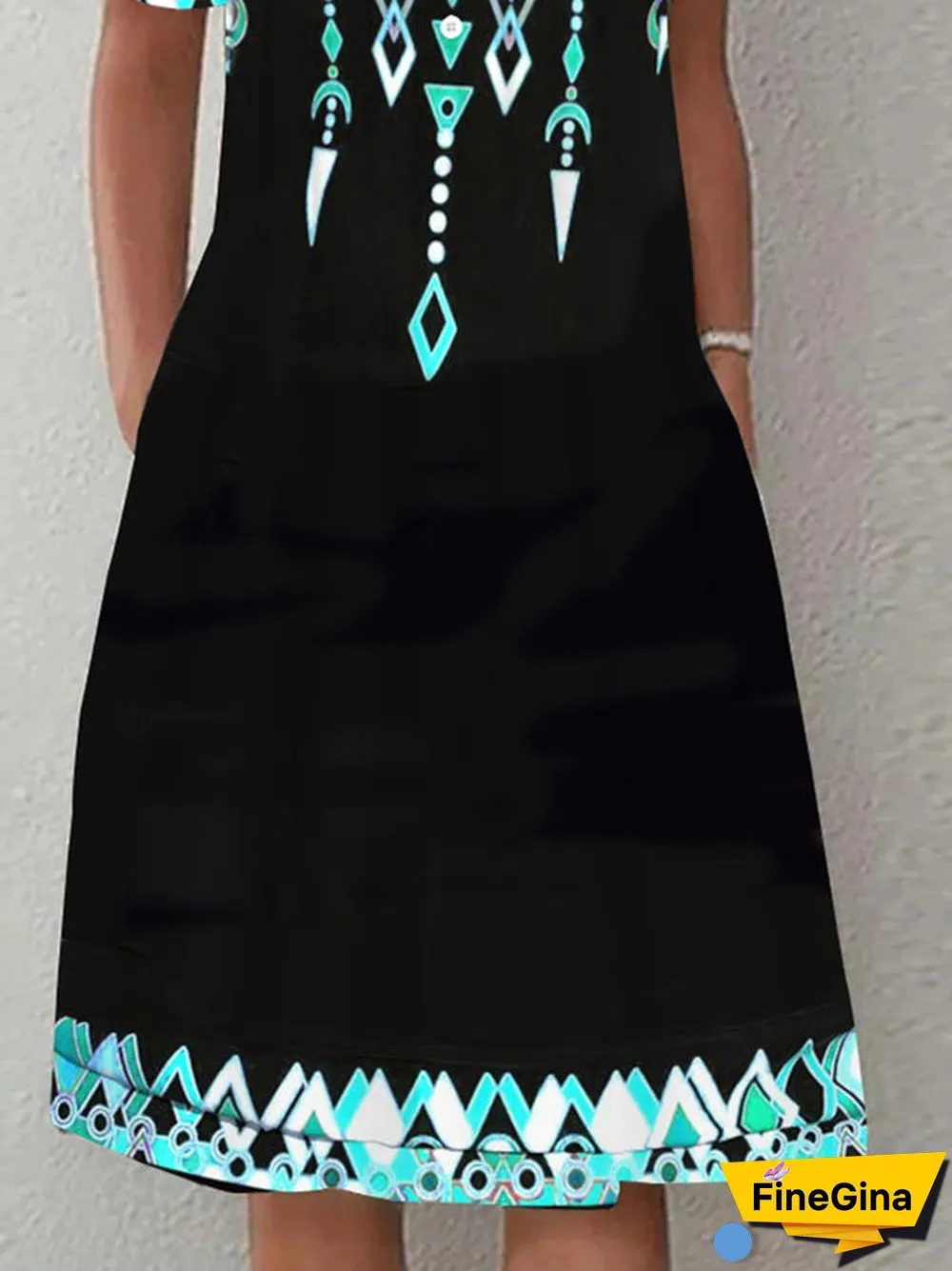 Women Short Sleeve V-Neck Floral Printed Pocket Midi Dress With Button