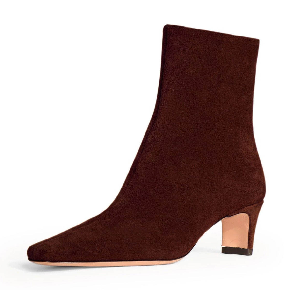 Maroon Square Toe Block Heel Short Boots for Women with Zipper Nicepairs