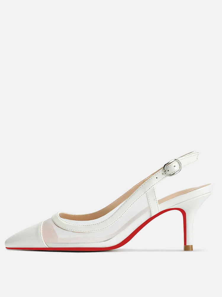 65mm Women's Pointed Toe Slingback Kitten Heel Red Bottom Pumps Muslin Comfortable Dress Patent  Shoes