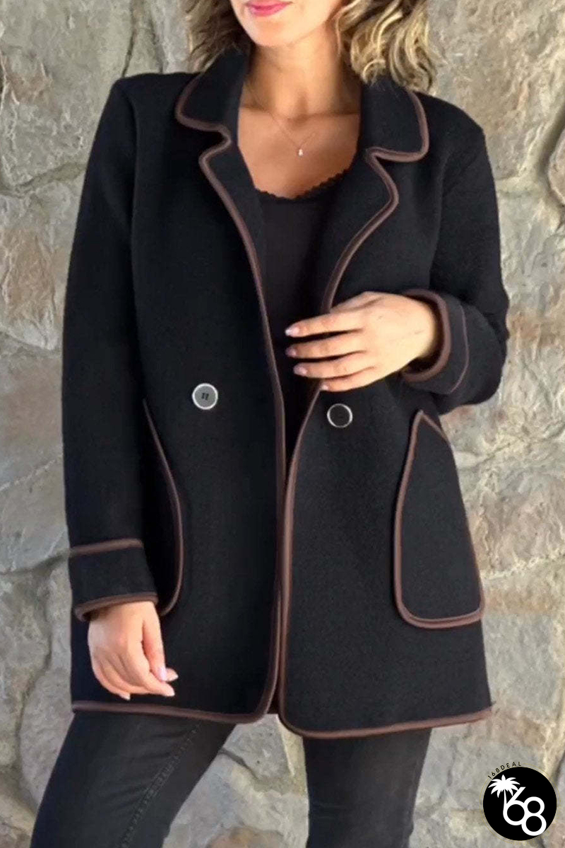 Casual Pocket Patchwork Contrast Turndown Collar Outerwear(5 Colors) | 168DEAL