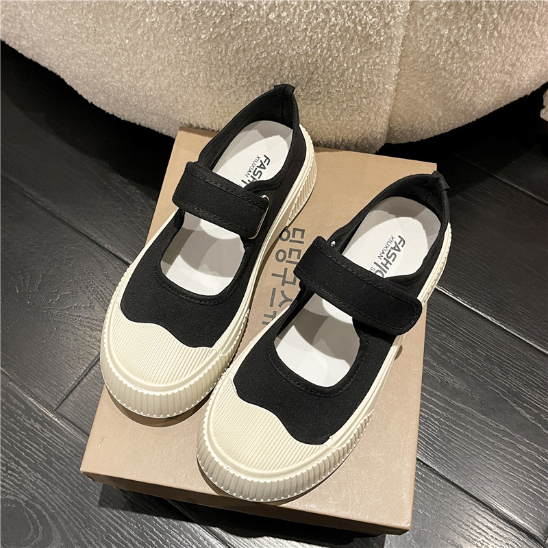 Thick Soled Canvas Loafer Shoes for Women's Design Sense Board Shoes Biscuit Shoes Color Matching Slip on Flats Casual Loafers