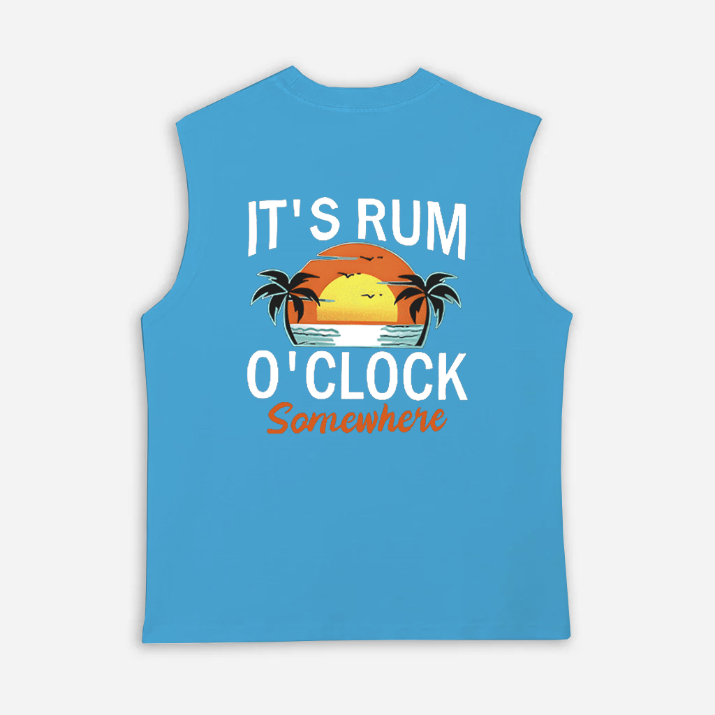 Men's Summer Casual Slogan & Palm Tree Printed Round Neck Tank Top