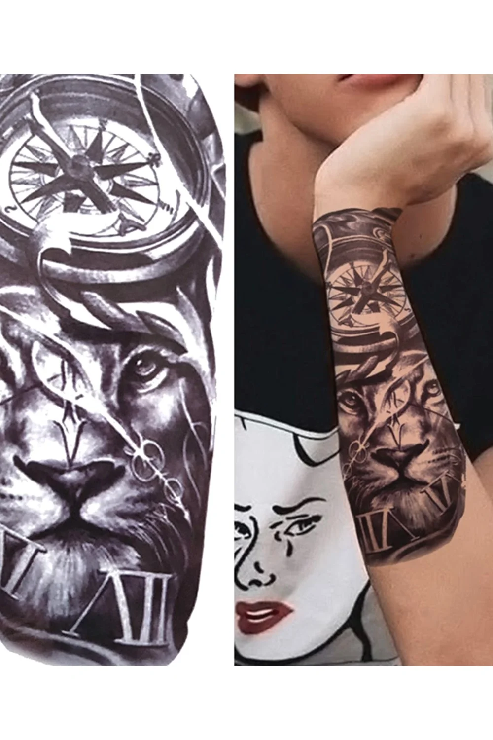  Forest Tattoo Sticker For Men Women Children Tiger Wolf Death Skull Temporary Tattoo Fake Henna Skeleton King Animal Tatoo 921-1