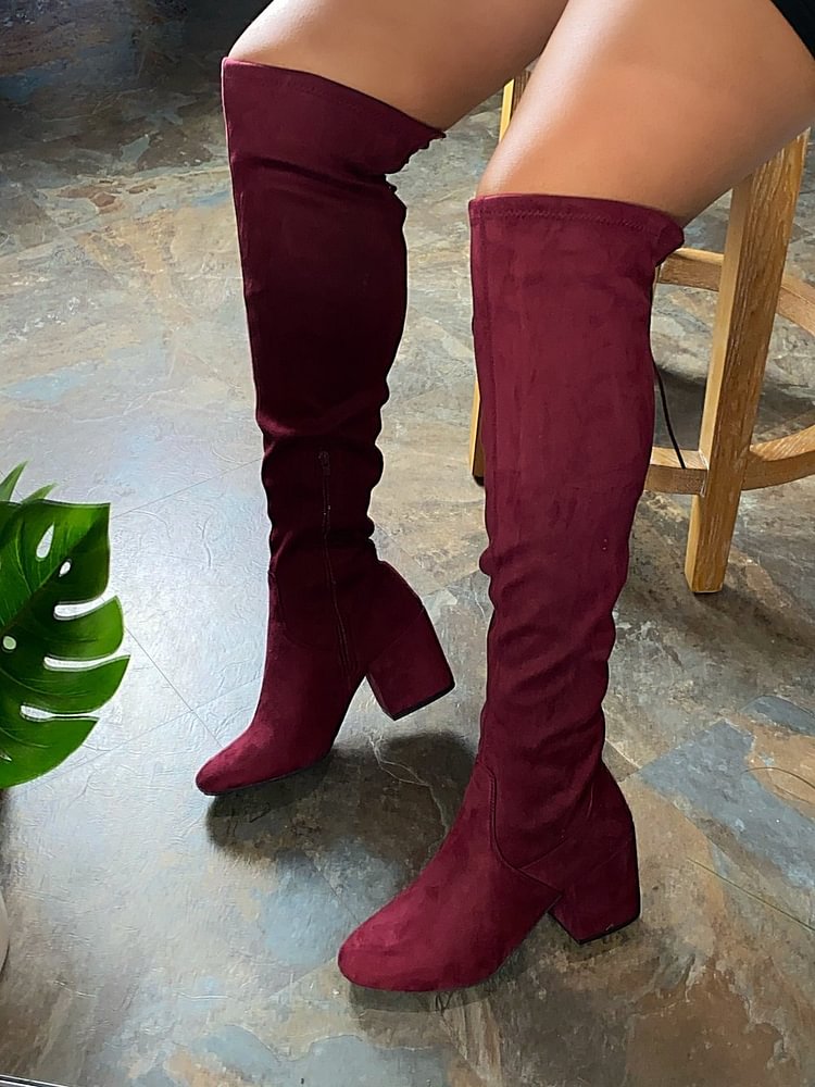 Winter Leather Block Heel Booties -boots