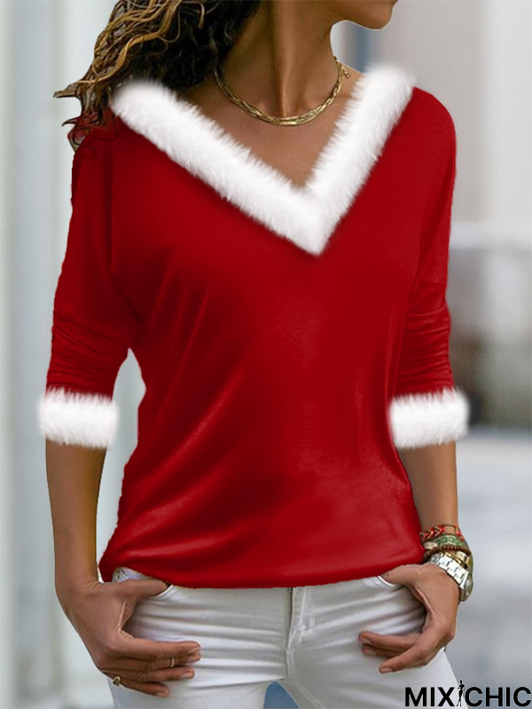 Christmas Casual Jersey Asymmetrical Loose T-Shirt