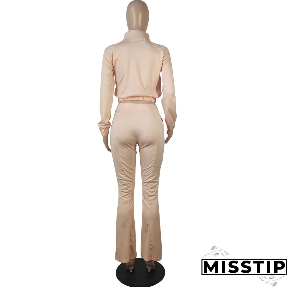 Sportswear Zipper Jacket Flare Pants Matching Sets