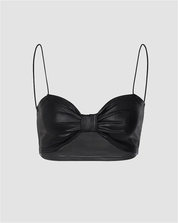 Matte Leather Bow Suspender Top