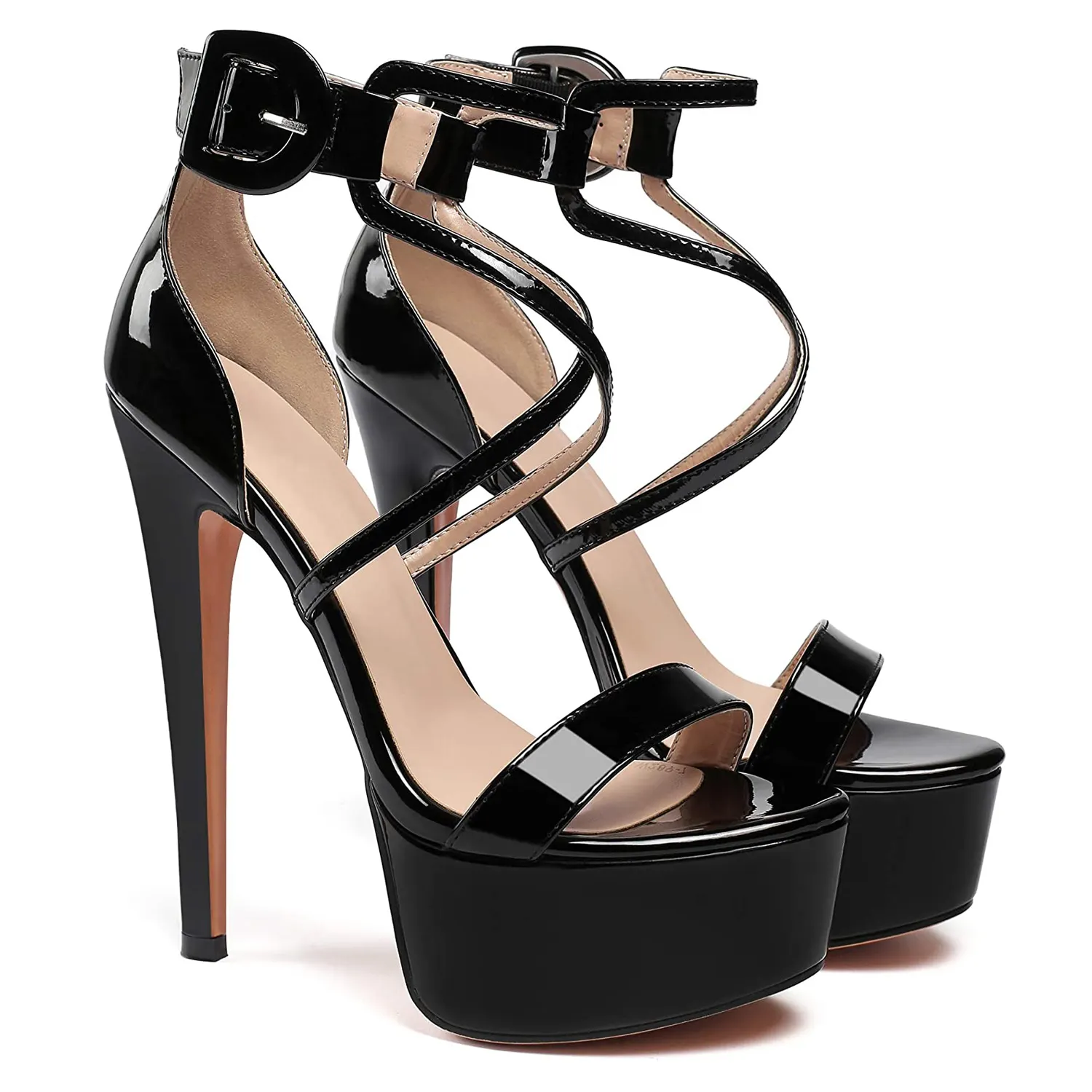 150mm Women's Platform Stiletto Open Toe Ankle Strap Crisscross Sandals-vocosishoes