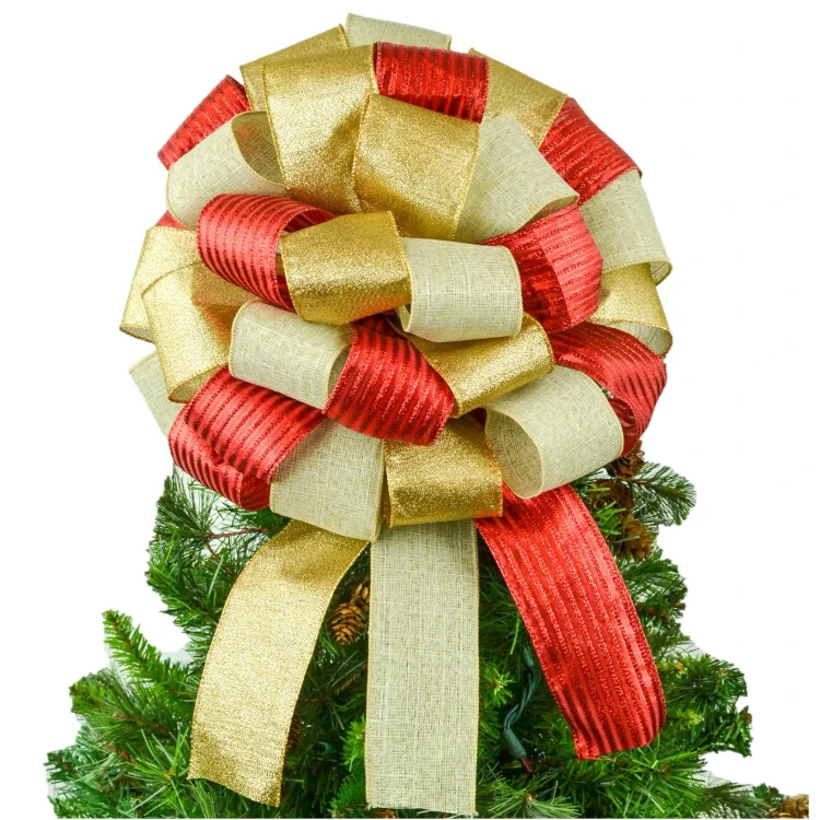Red Gold Burlap Christmas Tree Bow Topper Gift Bow Tree Topper Bow