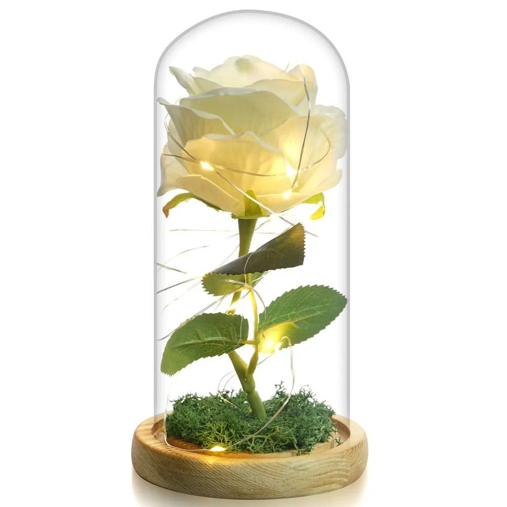 Beauty The Beast Rose Enchanted Flower with LED Light in Glass Dome for Christmas Valentine's Day Mother's Day Birthday
