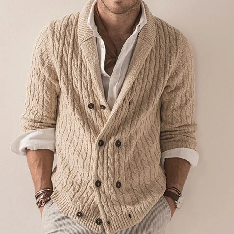 Men's Fashion Casual Solid Color Lapel Long Sleeve Sweater Cardigan