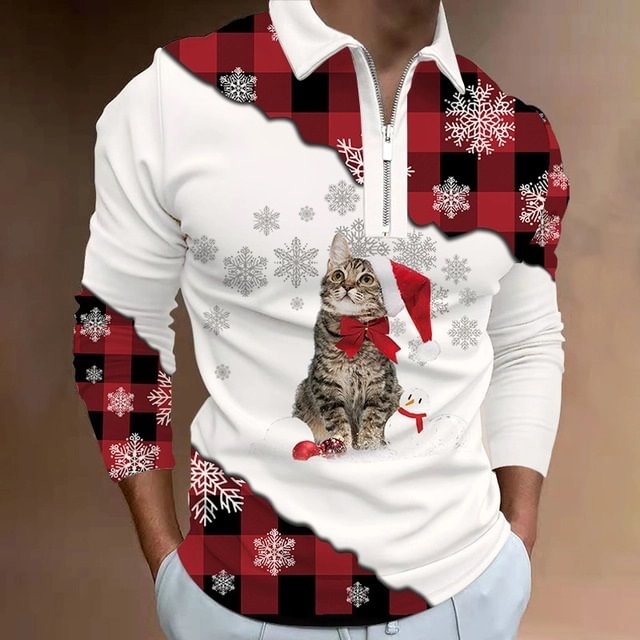 Men's Christmas Polo Shirt Long Sleeve Party