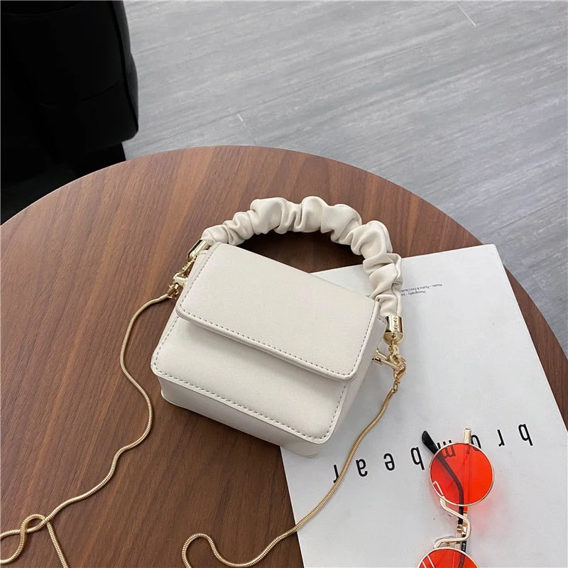 Super Mini Lipstick Bags with Short Handles Folds PU Leather Shoulder Bags for Women 2022 Kawaii Totes Handbags Crossbody Bags
