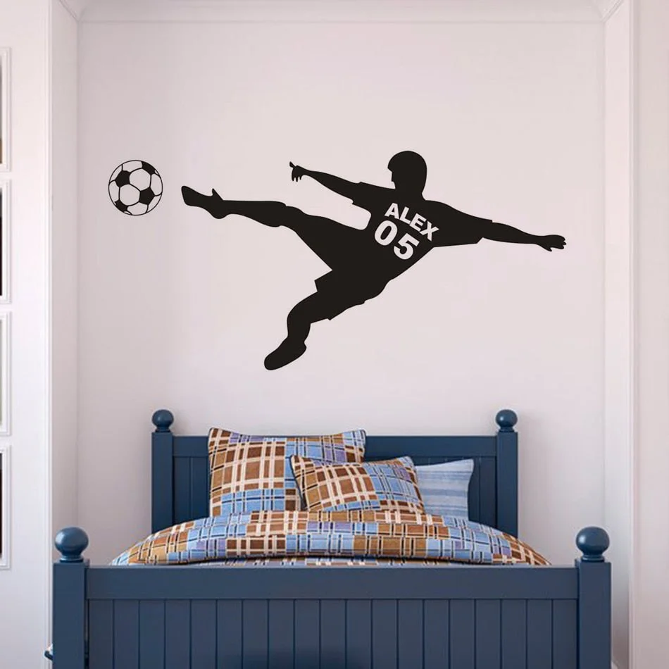 Custom Football Boy Name Wall Sticker Soccer Palyers Vinyl Wall Decals Football Sports Club Decoration Home Art AZ718